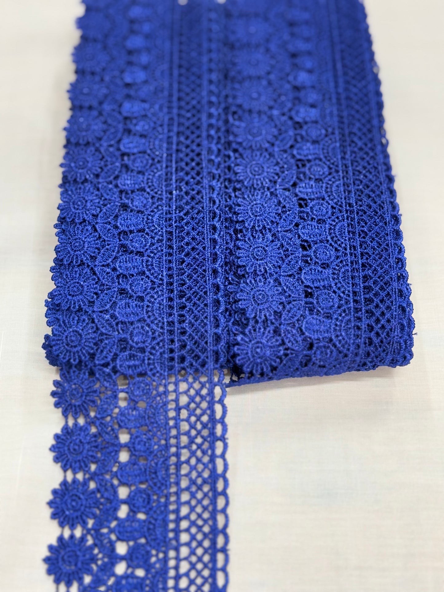 Blue crochet lace trim