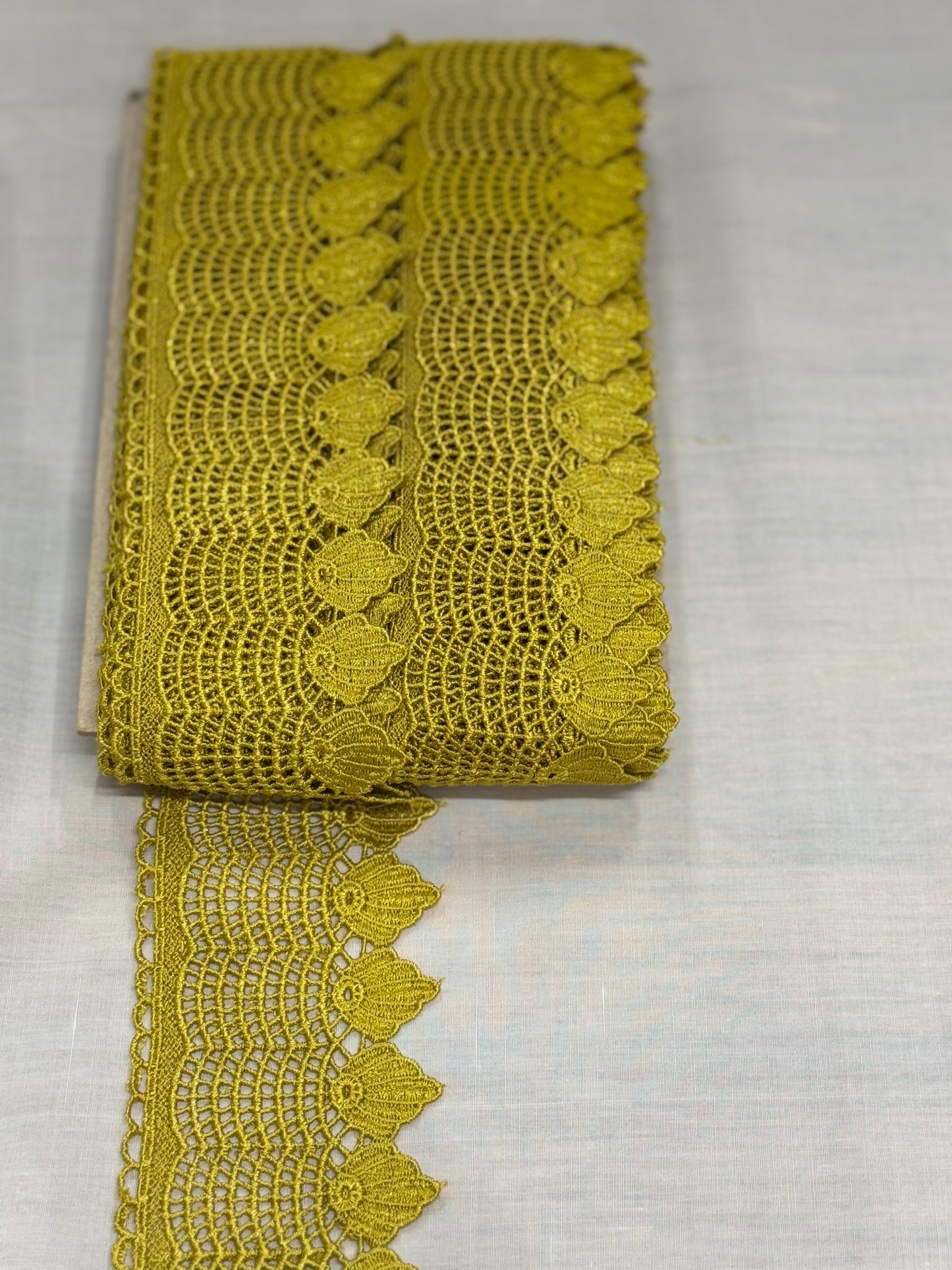 Green crochet lace trim