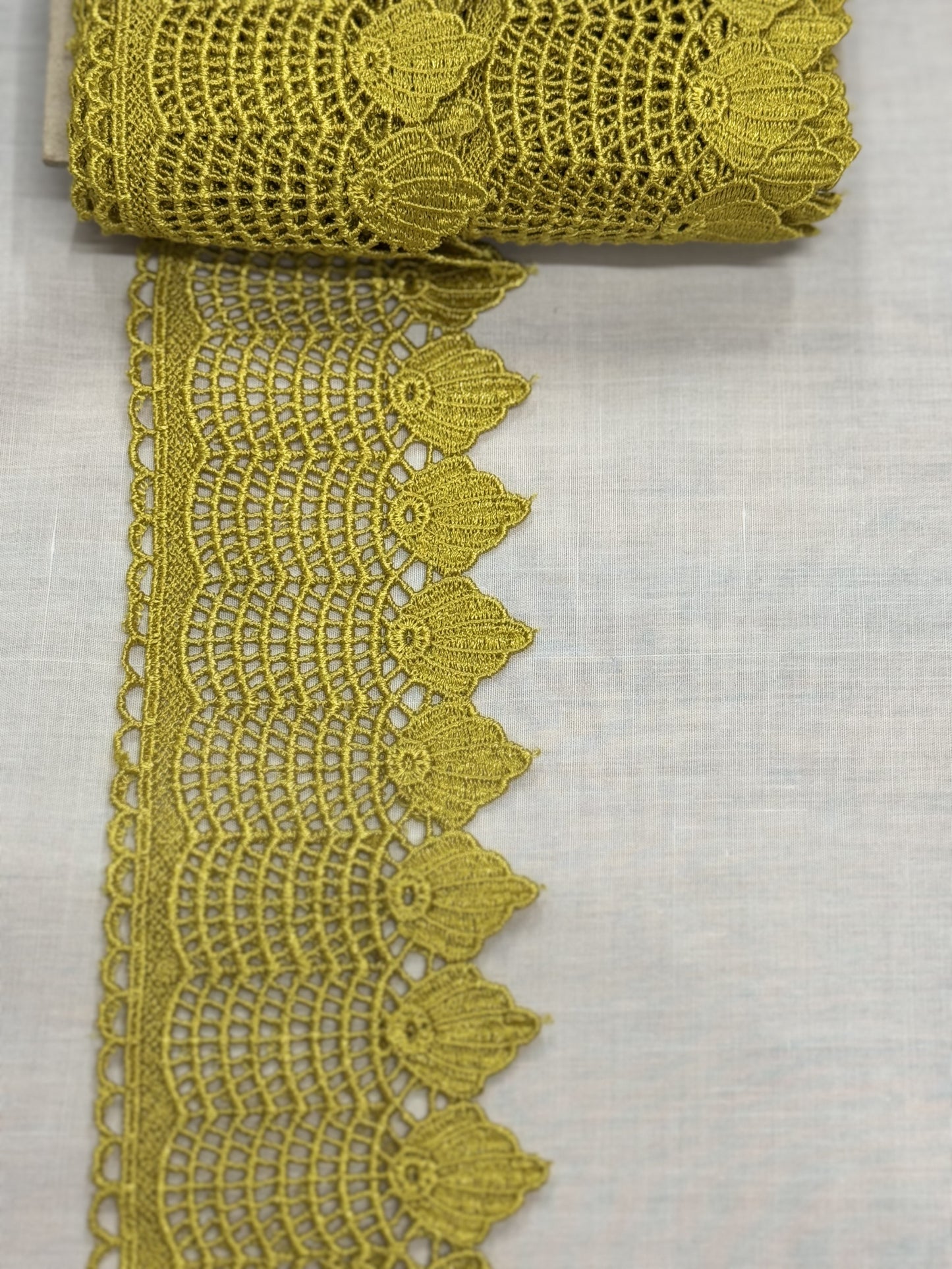 Green crochet lace trim