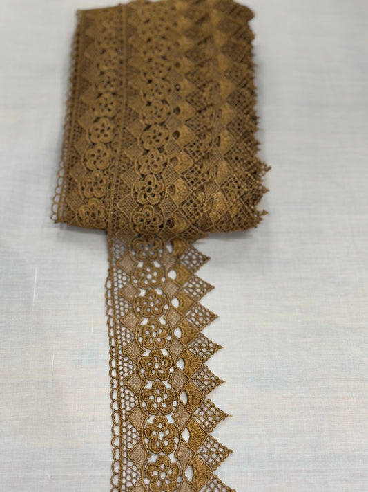 Khaki brown crochet lace trim