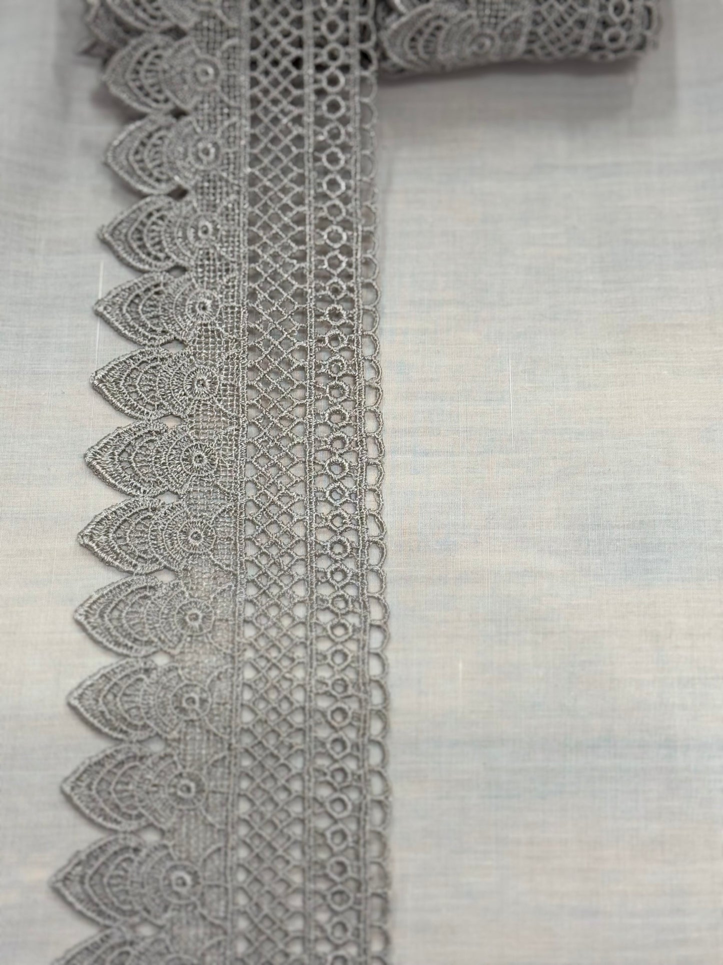 Grey crochet lace trim