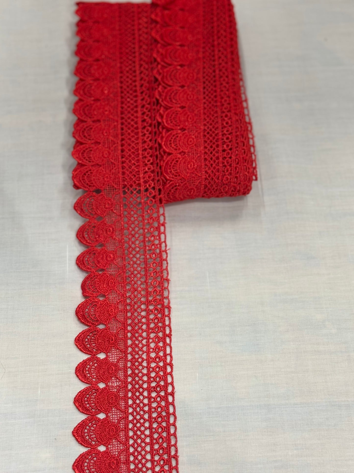 Red crochet lace trim