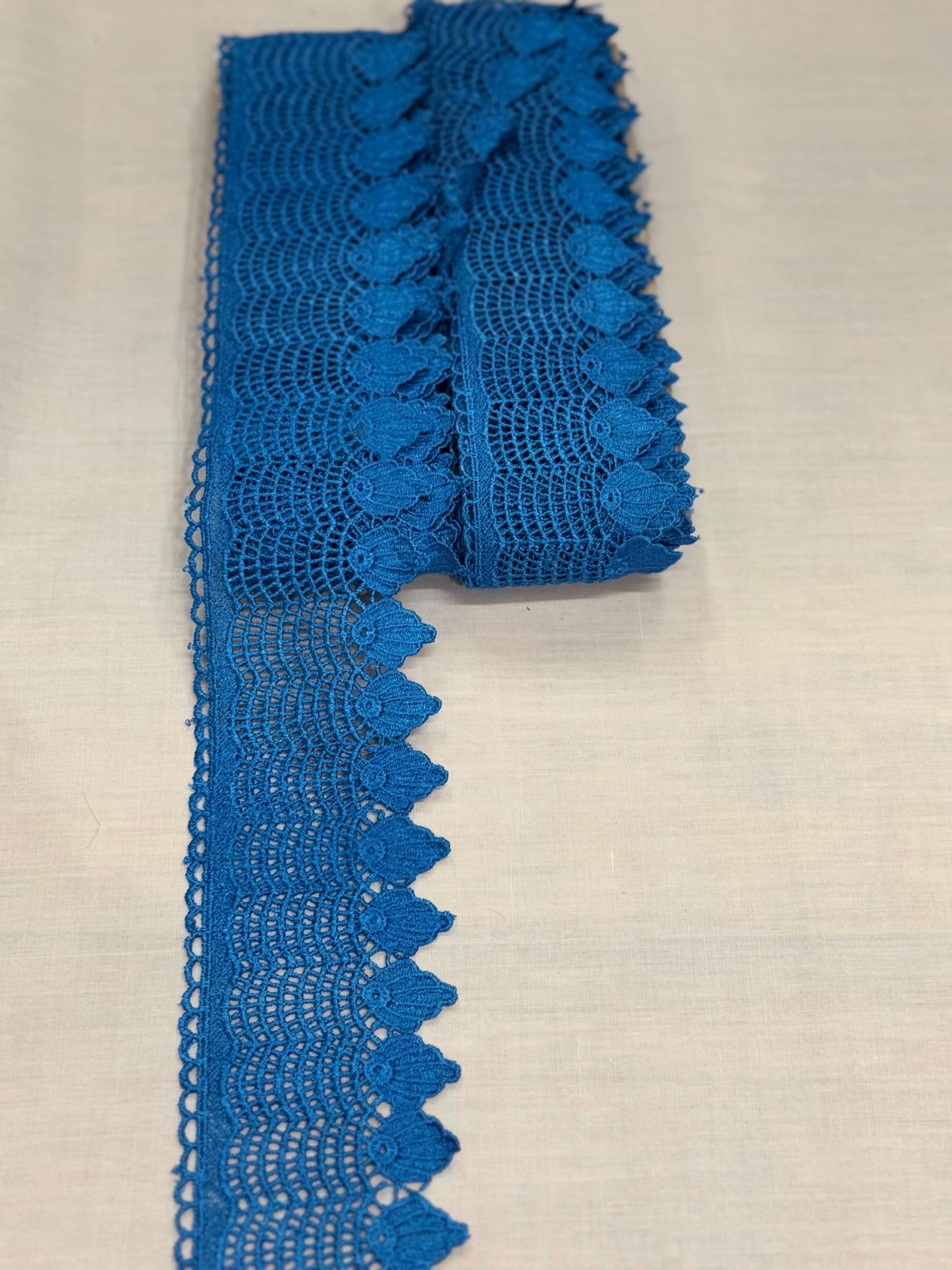 Blue crochet lace trim