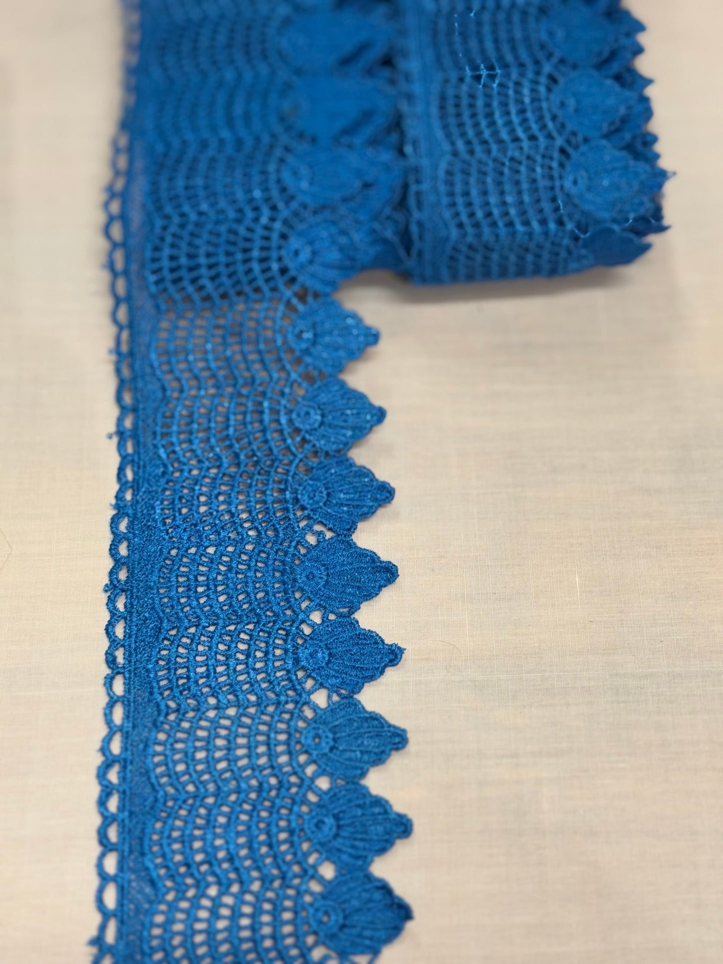 Blue crochet lace trim