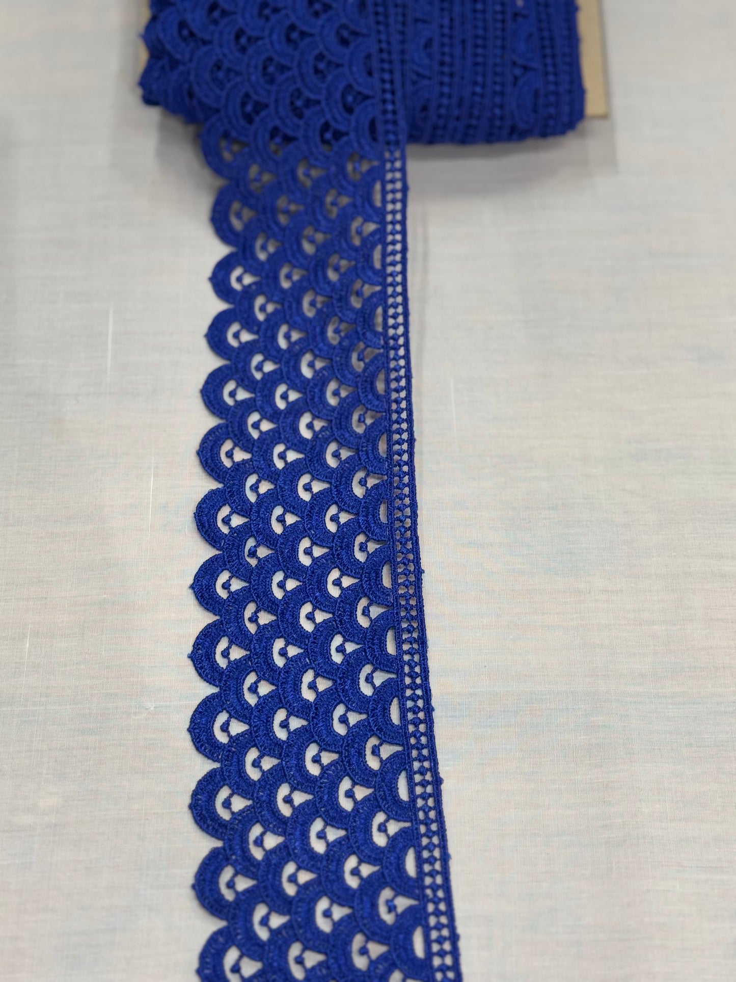 Blue crochet lace trim